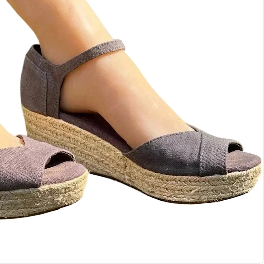 Tom's Wedge Open Toe khaki Canvas Sandal Women's 8.5 Wide